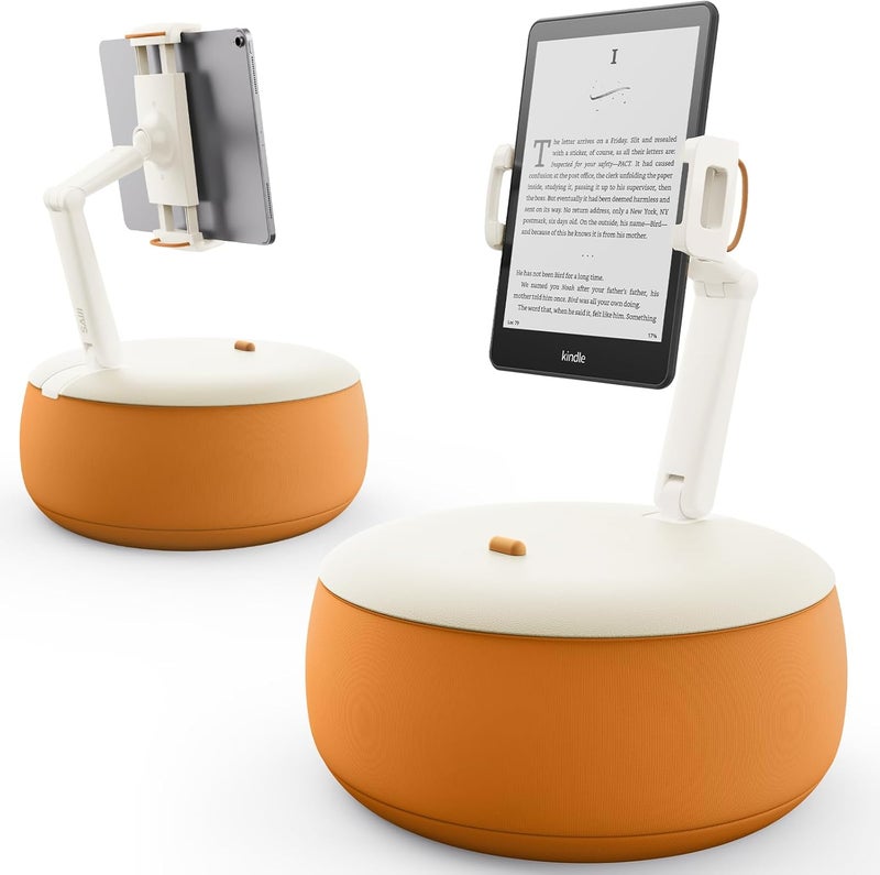 SAIJI Tablet Holder Pillow, Kindle Holder Compatible with 4.7-15.6” Kindle, Phone, Portable Monitor, 360° Adjustable Tablet Stand for Bed with Flexible Dual Axis Arm&Microbead Cushion (Orange) - Image 1